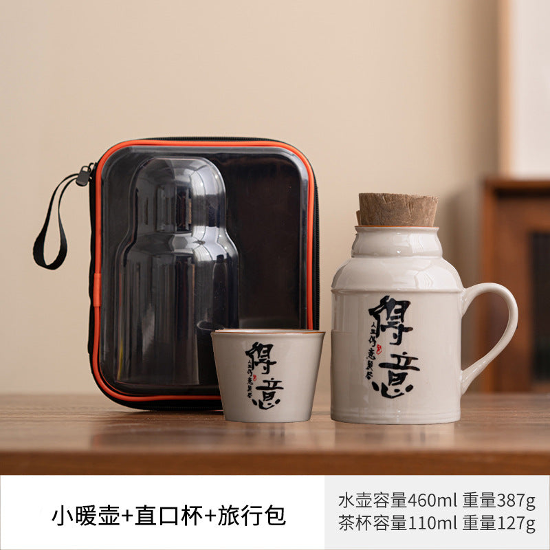 Ru kiln small thermos mug with lid ceramic stewing tea cup chinoiserie large capacity thermos office cup with handle