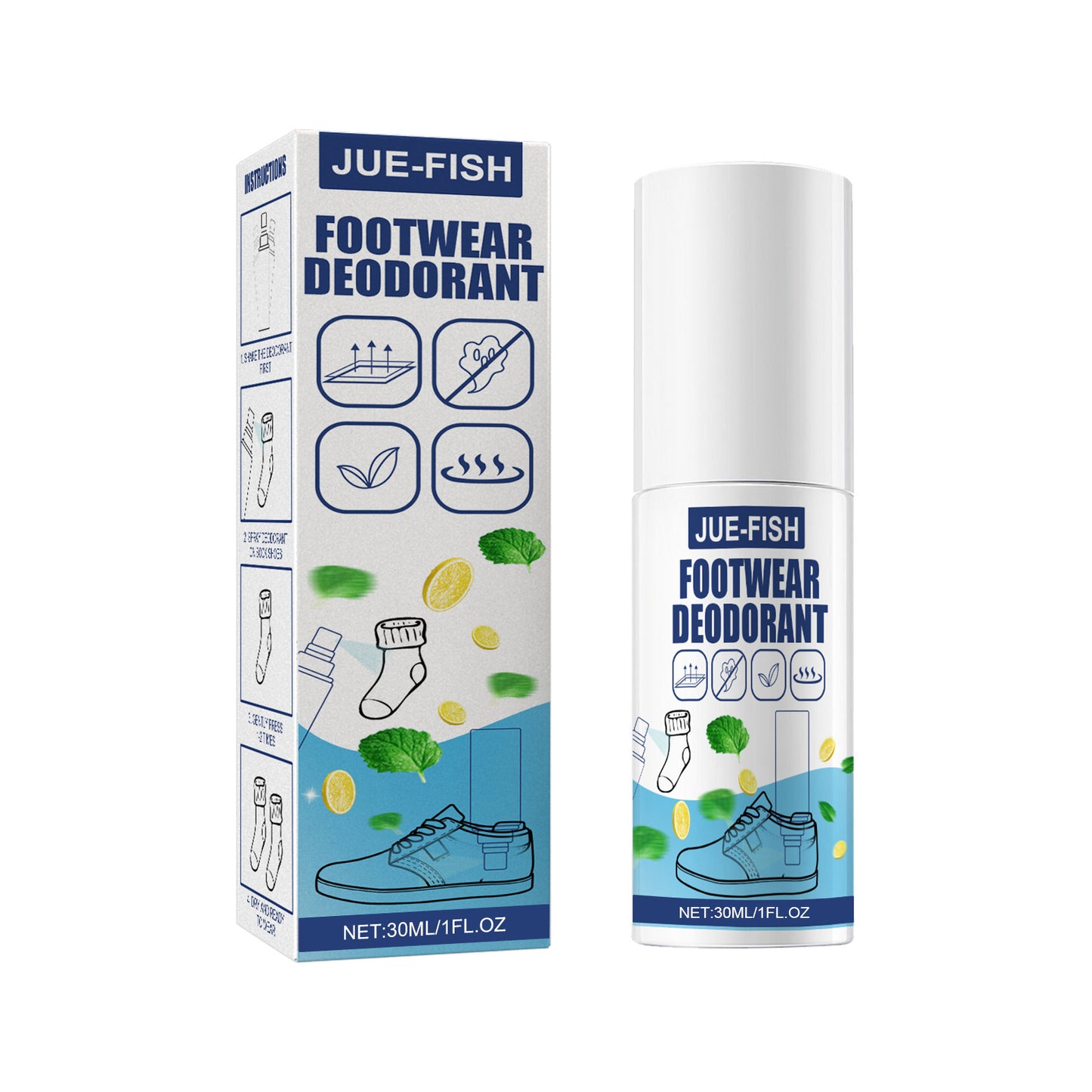 JUE-FISH shoe and socks deodorant, shoe cabinet deodorant spray to remove sweat, foot odor, odor, quick and long-lasting fragrance