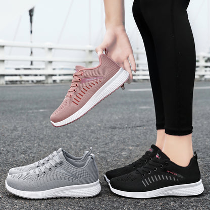 Women's spring sneakers: soft sole, flyknit running shoes, lace-up versatile flats, breathable mesh casual shoes, fashionable women's footwear