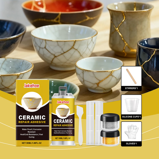 JAKEHOE ceramic repair set, gold repair glue deep bonding broken porcelain glass cracks artistic texture