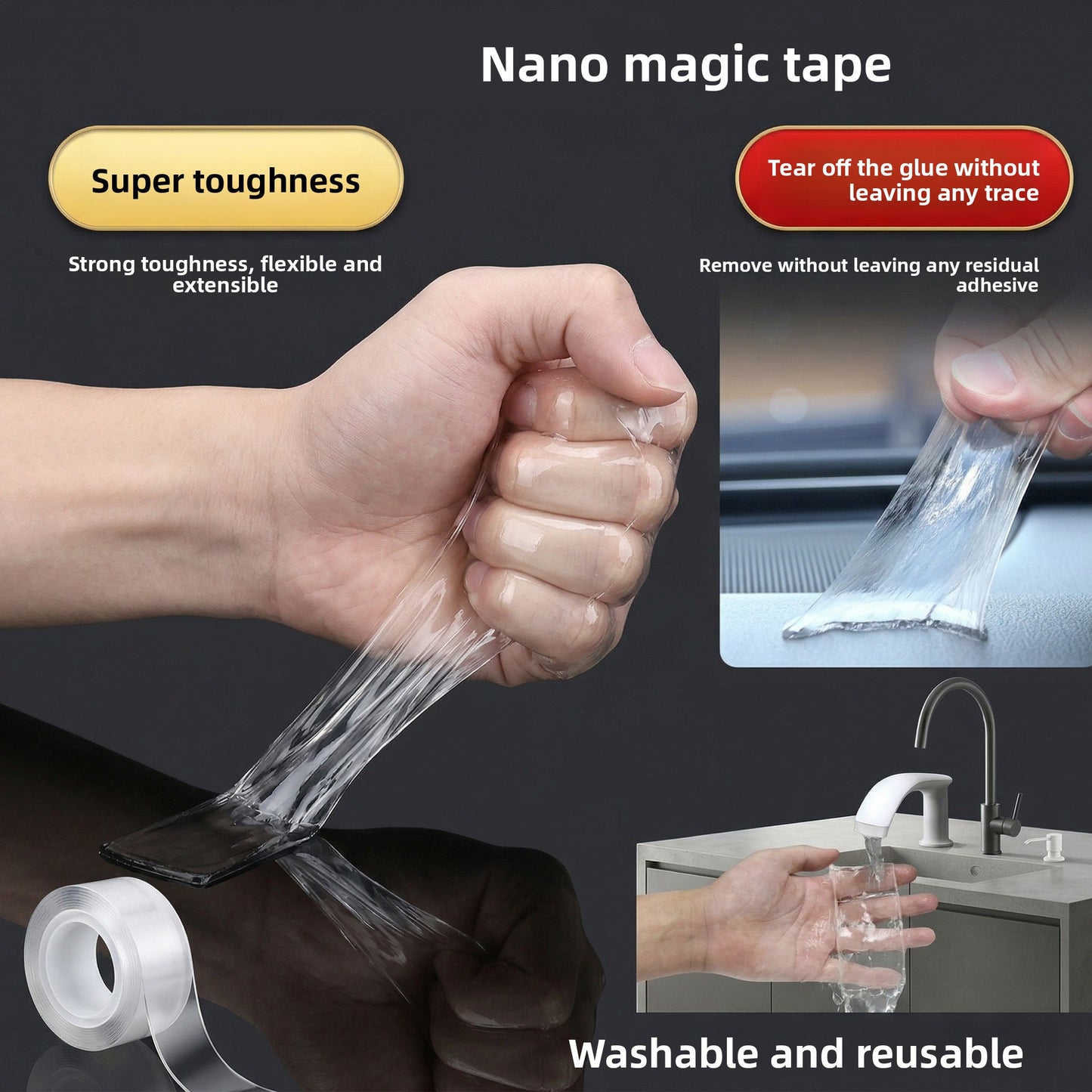 Nano double-sided tape high viscosity non-marking hook glue acrylic double-sided tape transparent magic tape waterproof nano-glue