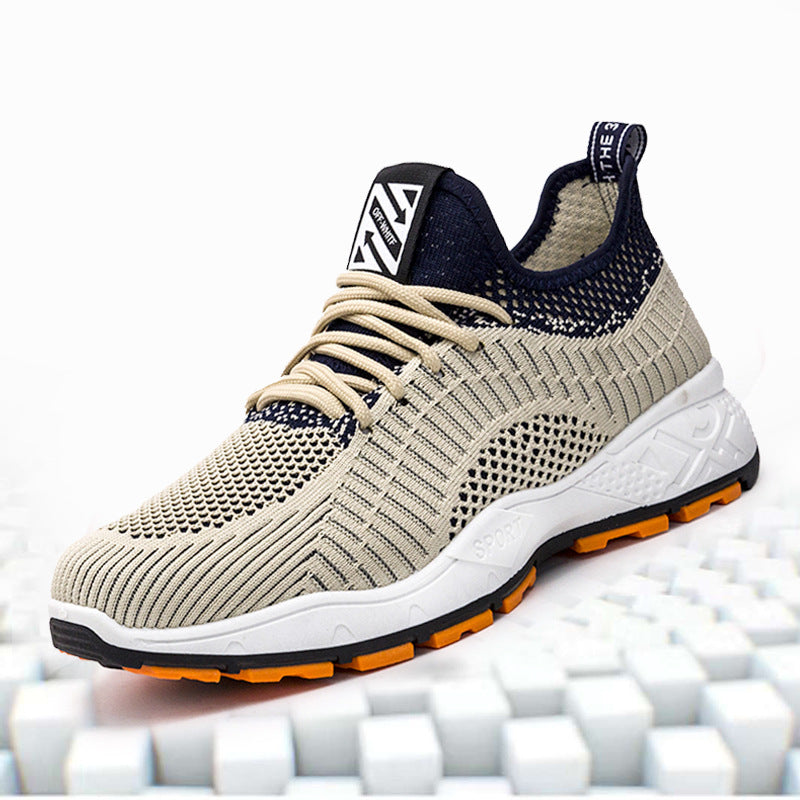 New men's shoes 2025 spring/summer korean style mesh breathable flyknit sneakers men's lace-up chunky sole dad shoes cross-border
