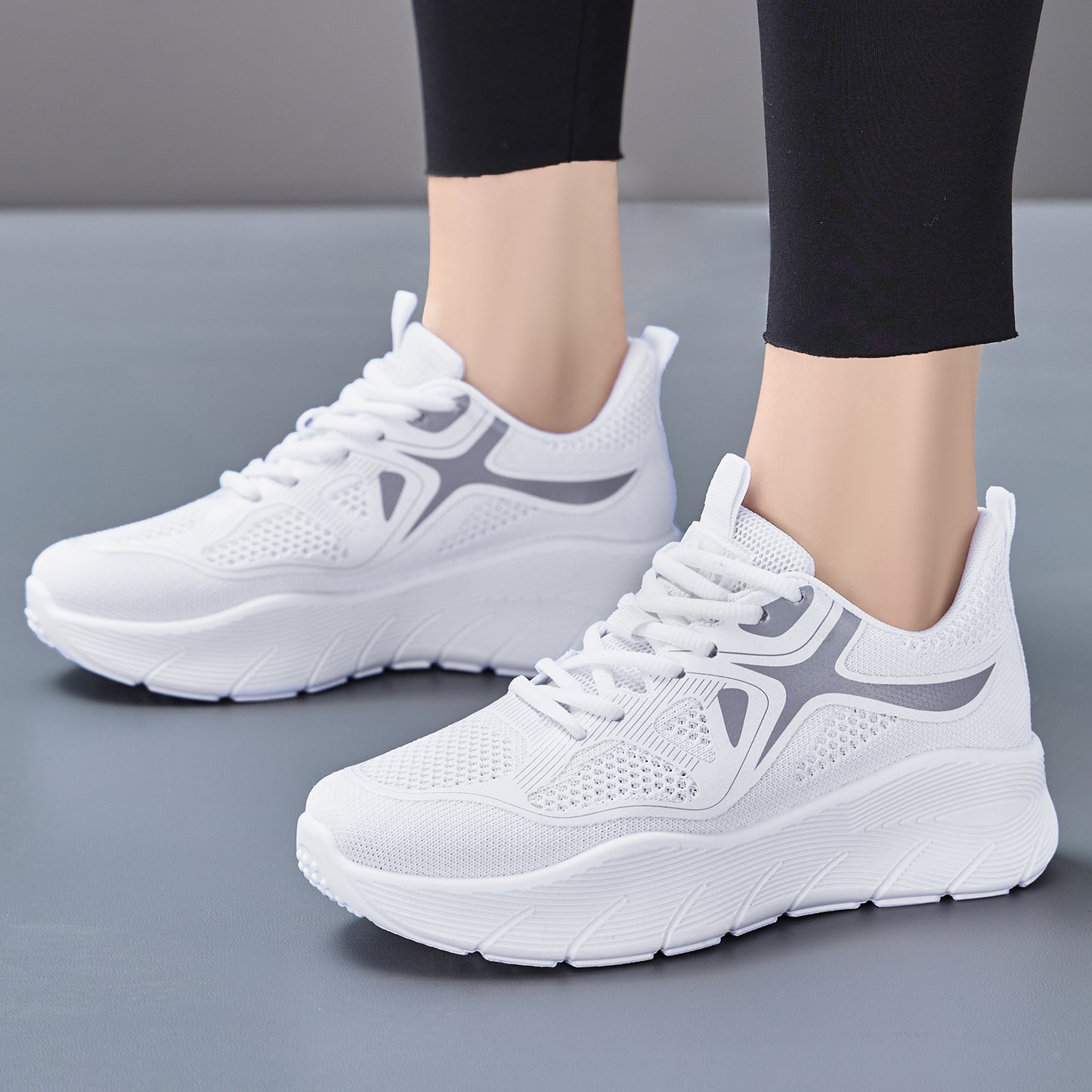 Women's spring breathable sneakers - thick-soled, height-boosting, comfortable, versatile casual shoes - stylish low-cut flats