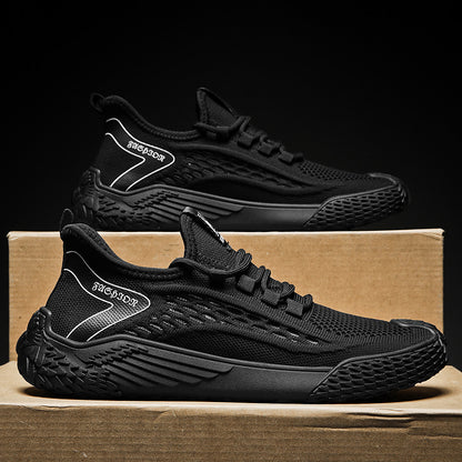 Soft-soled men's shoes, new for spring/summer 2025. flyknit mesh sneakers, breathable running and casual athletic shoes. lightweight knitted trendy footwear