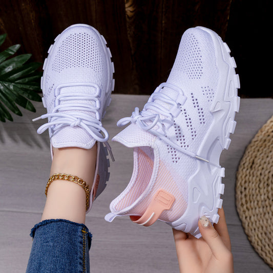 Women's athletic shoes - spring collection - plus size available - flyknit breathable casual sneakers - mesh shoes - thick sole height increasing flats