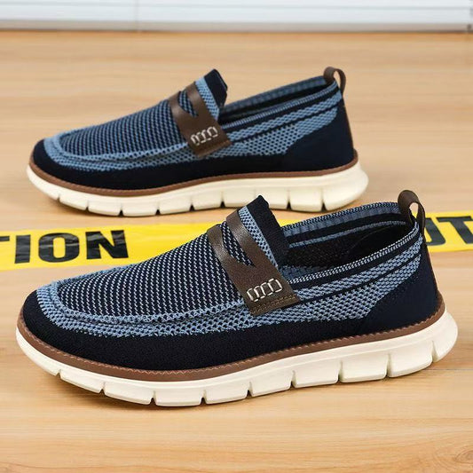 Men's flyknit mesh slip-on casual shoes - breathable, soft sole, lightweight loafers - plus size available - british style