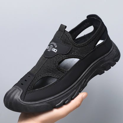 Baotou sandals mensummercut out mesh crocs outdoor non-slip lightweight sports casual beach shoes cross-border