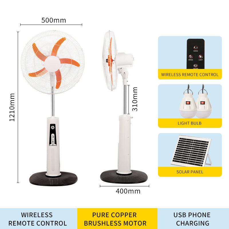 2026 new hot-selling outdoor camping solar charging Bluetooth remote control floor fan with strong wind and silent light