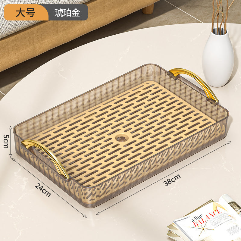 Tea tray for home living room dry brewing station accessible luxury tea set cup holder tea cup water cup rectangular double layer drainage tray