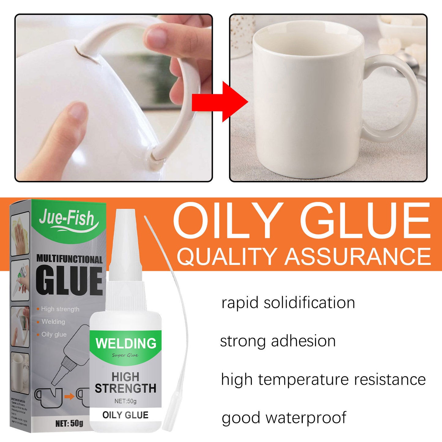 JUE FISH glue, special quick-drying for glass and wood, reinforced clear, waterproof and quick-sticking general-purpose glue, quick-drying glue