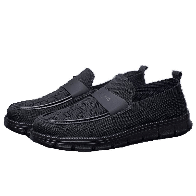 Men's breathable lightweight luxury soft sole casual shoes, flyknit slip-on loafers, lightweight versatile loafers