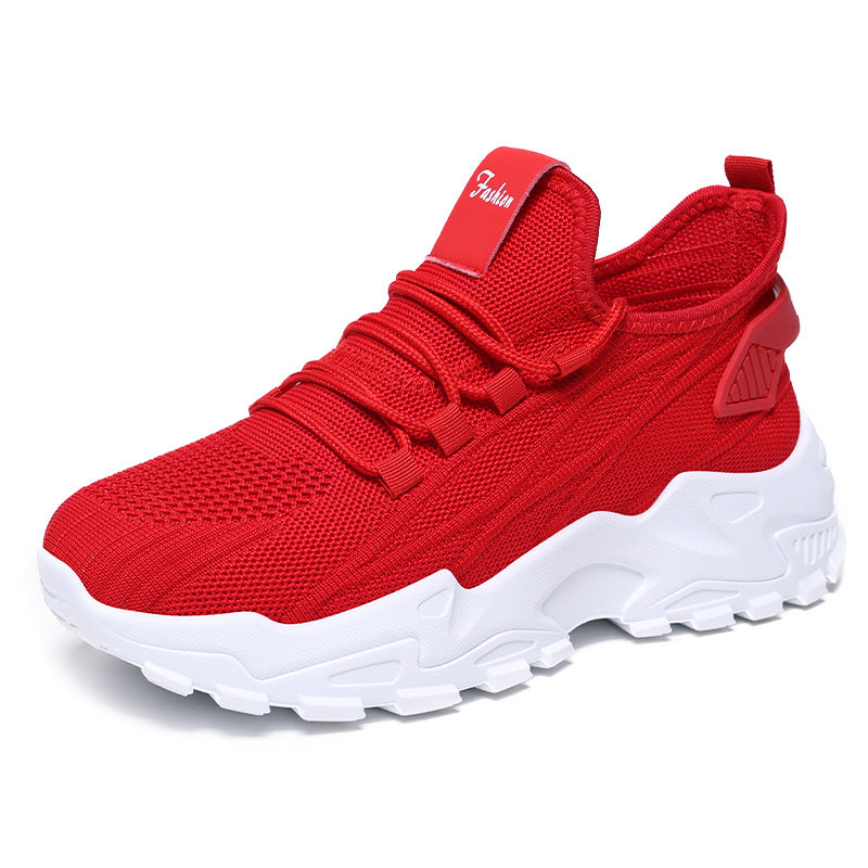Women's spring collection: plus size athletic sneakers - flyknit, soft sole, height increasing, low-cut lace-up mesh shoes