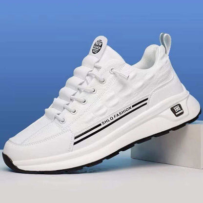 Men's new korean style leather casual shoes, fashionable low-top sneakers, soft sole slip-ons