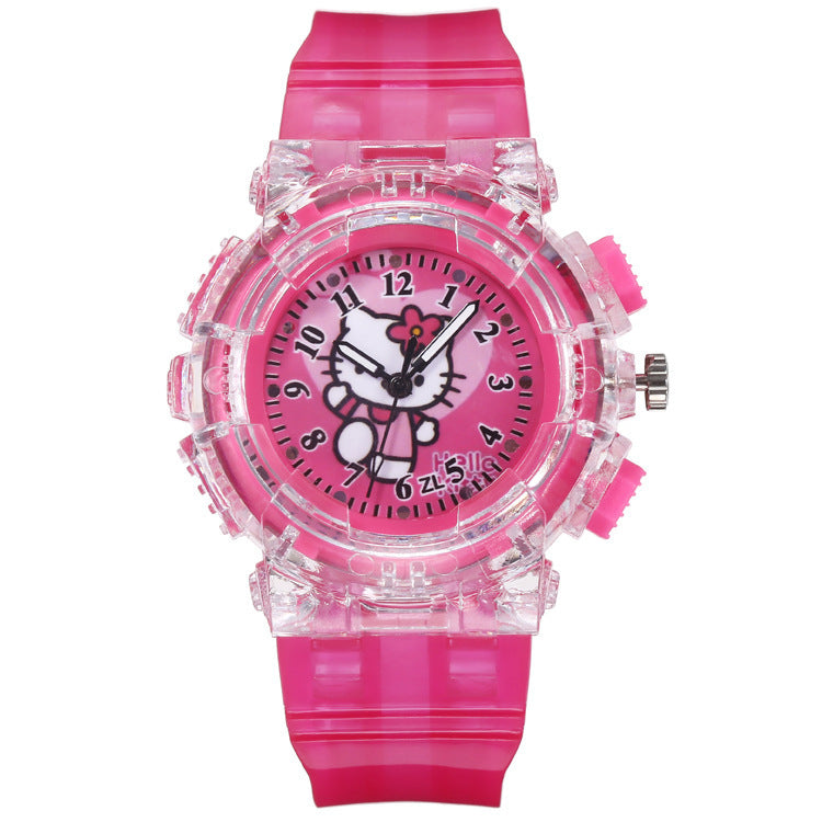 Kt cat colorful light pointer-type literacy kids watch cartoon cat creative luminous electronic watch for boys and girls students