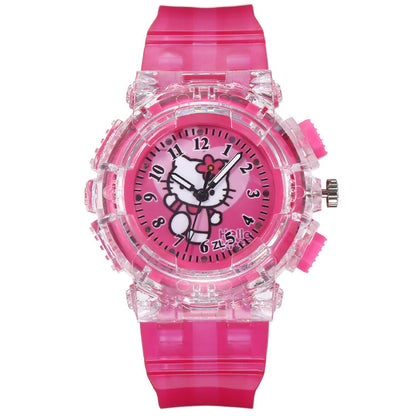 Kt cat colorful light pointer-type literacy kids watch cartoon cat creative luminous electronic watch for boys and girls students