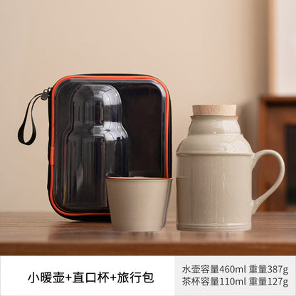 Ru kiln small thermos mug with lid ceramic stewing tea cup chinoiserie large capacity thermos office cup with handle