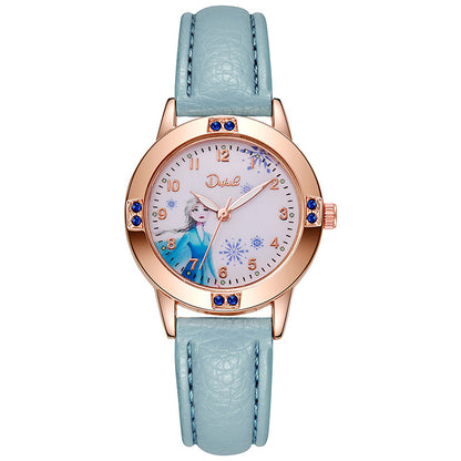 Frozen princess watch fashion calendar quartz watch middle school student belt girl kids women's watch cross-border