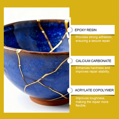 JAKEHOE ceramic repair set, gold repair glue deep bonding broken porcelain glass cracks artistic texture
