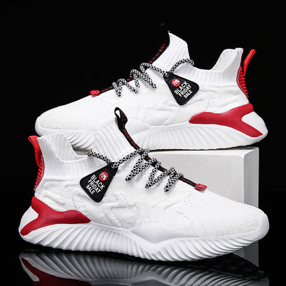 Men's spring 2025 new korean style casual shoes, flyknit breathable yeezy sneakers, trendy running athletic shoes for men
