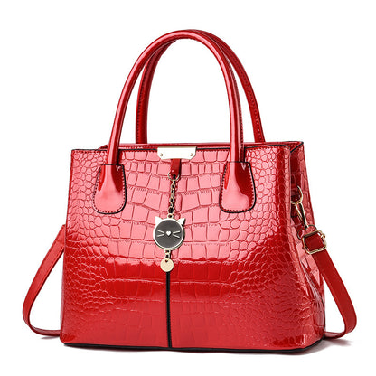 Glossy leather handbag - 2026 spring new arrival: trendy and stylish mom bag, large capacity, embossed design, shoulder & crossbody bag