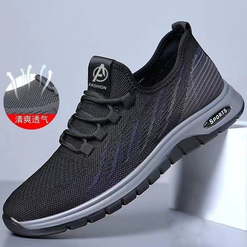 Flyknit breathable men's shoes 2025 new korean style soft sole sneakers mesh lightweight driving casual shoes wholesale