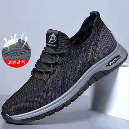 Flyknit breathable men's shoes 2025 new korean style soft sole sneakers mesh lightweight driving casual shoes wholesale