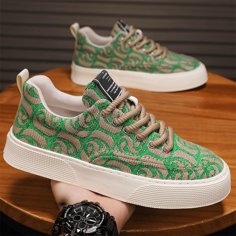 Canvas shoes men's new arrivalk-style breathable casual shoes low-top printingtrendy men's shoes soft bottom national trend sneakers men