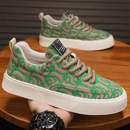 Canvas shoes men's new arrivalk-style breathable casual shoes low-top printingtrendy men's shoes soft bottom national trend sneakers men