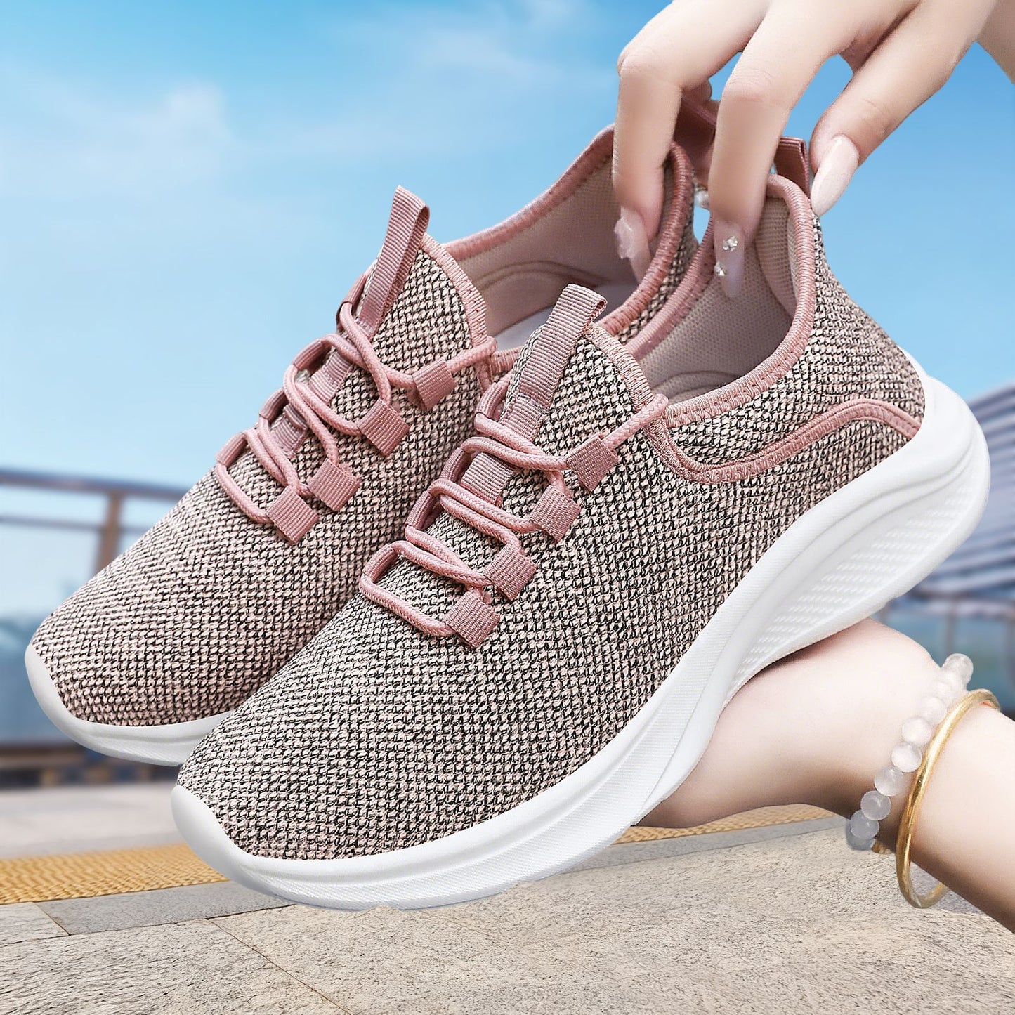 Women's spring new soft sole sneakers - comfortable, breathable mesh lace-up running shoes - low-cut, wear-resistant casual shoes