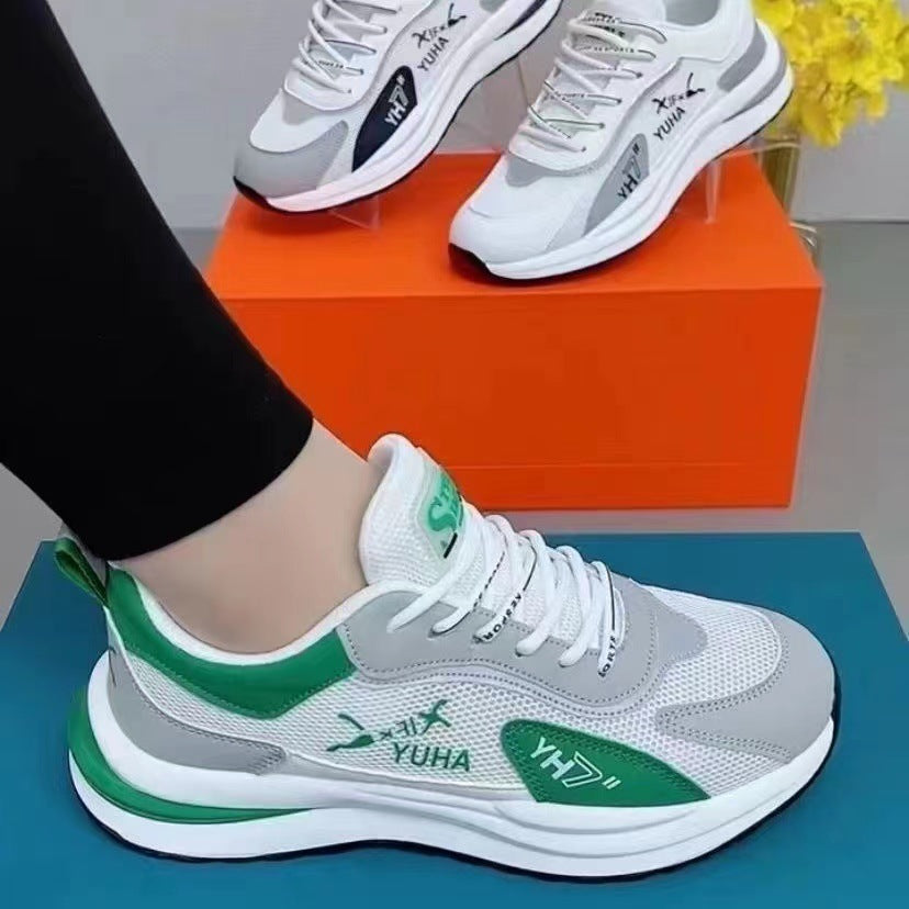 Mesh sneakers 2025 new korean style couple breathable soft bottom dad shoes fly woven running shoes for men and women