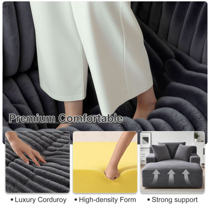Space-saving, deep gray corduroy bean bag sofa bed – recline and sleep, perfect for any living space