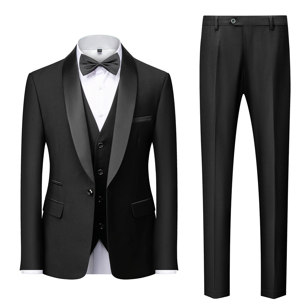 Suit Men's Suit Three-piece Set Green Fruit Collar Groom's Wedding Suit Men's Slim Burgundy Best Man's Wedding Dress