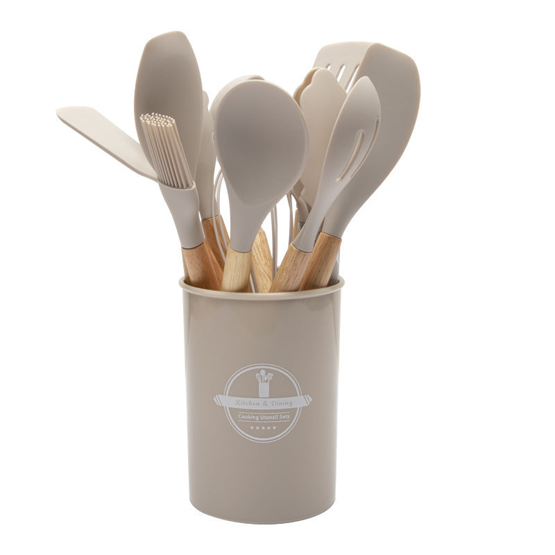 12-piece silicone cooking utensil set with wooden handles - non-stick pots, spatulas, spoons, and high-temperature resistant silicone kitchen tools