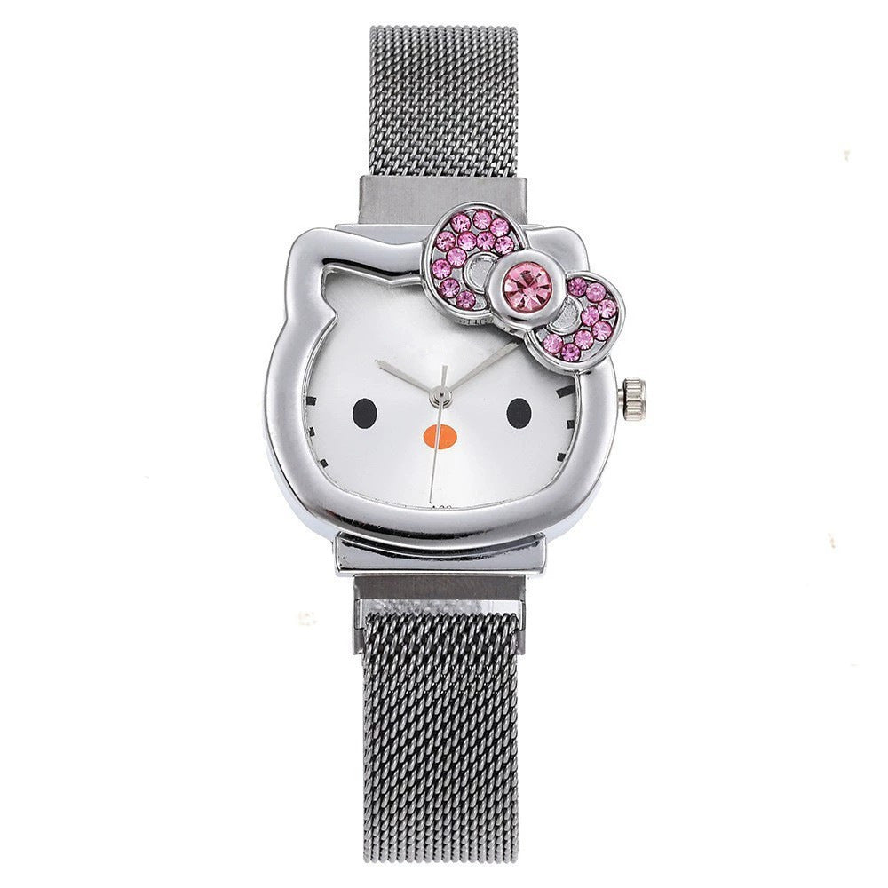 Kidscutehellokt pink diamond milan with watch fashion female kitty cat magnet bracelet quartz watch
