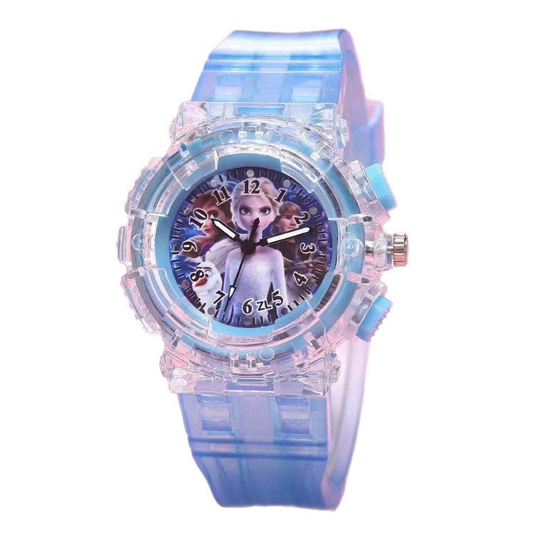 In-stock, kids' light-up watch featuring princess su and princess sha, with colorful flashing lights – the perfect gift for girls!