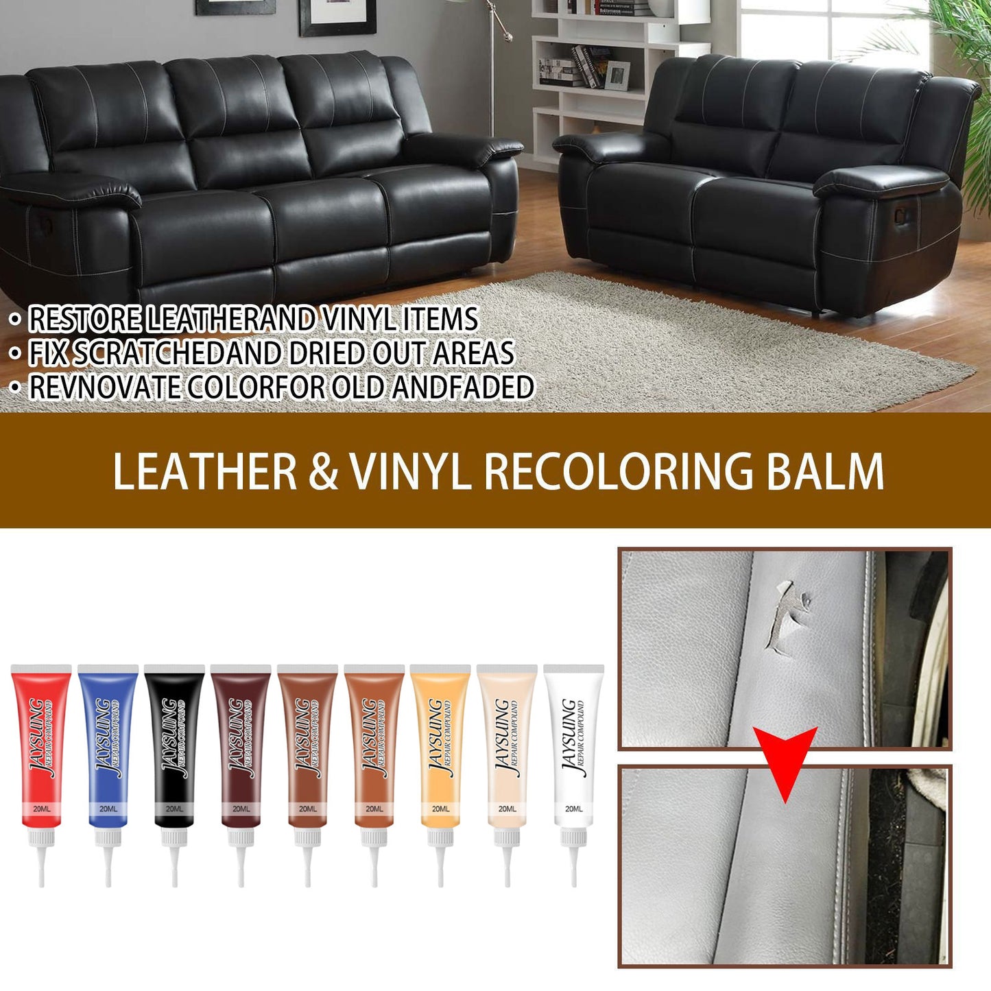 Jaysuing Leather Complementary Color Cream, Leather Coat Leather Shoe Stain Car Leather Seat Leather Renovation Complementary Color