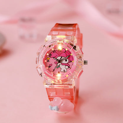 Kids' cartoon colorful kuromi luminous digital watch - girls' style, suitable for elementary and middle school students, digital pointer quartz watch