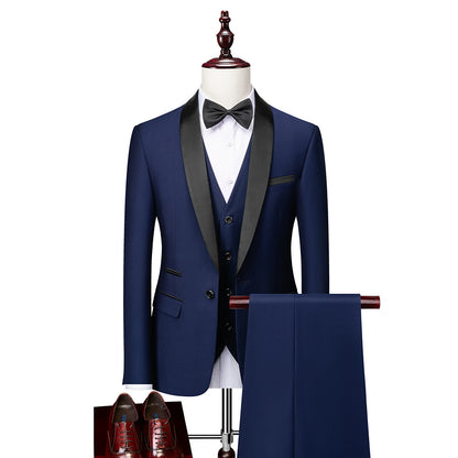 Suit Men's Suit Three-piece Set Green Fruit Collar Groom's Wedding Suit Men's Slim Burgundy Best Man's Wedding Dress