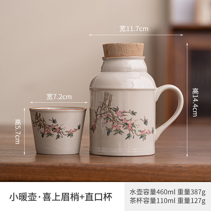 Ru kiln small thermos mug with lid ceramic stewing tea cup chinoiserie large capacity thermos office cup with handle
