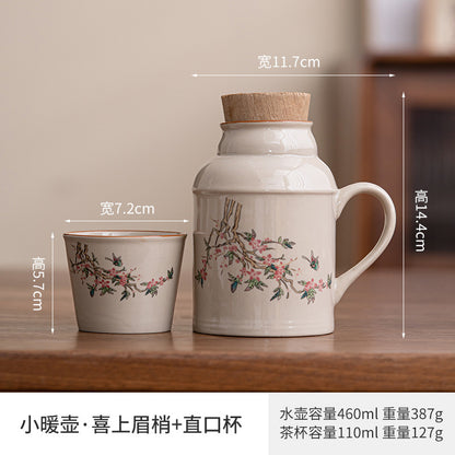 Ru kiln small thermos mug with lid ceramic stewing tea cup chinoiserie large capacity thermos office cup with handle