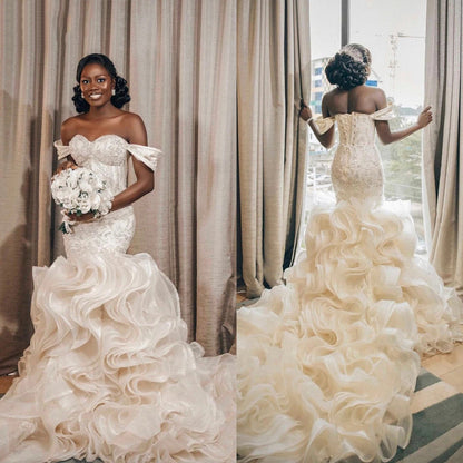 High-end fashion wedding dress - off-the-shoulder, 2026 new arrival, bodycon, slim-fit, train gown