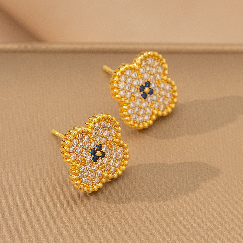 Copper inlaid with zirconium elegantbest selling flower four-leaf clover necklace women's insfashion electroplated accessible luxury earrings pendant jewelry