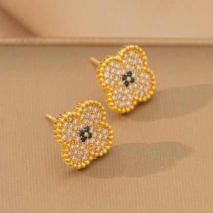 Copper inlaid with zirconium elegantbest selling flower four-leaf clover necklace women's insfashion electroplated accessible luxury earrings pendant jewelry