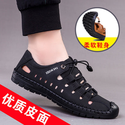 Men's summer closed-toe sandals, hollow-out clogs, leather-look shoes - 2024 new soft-soled casual men's shoes - wholesale