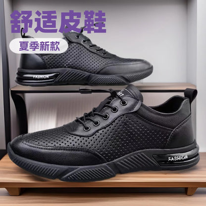 Breathable men's shoes spring and summer new arrival leather perforated daily casual leather shoes soft bottom soft surface one-leg shoes men cross-border