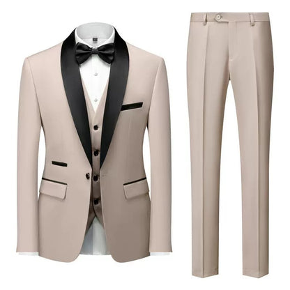 Suit Men's Suit Three-piece Set Green Fruit Collar Groom's Wedding Suit Men's Slim Burgundy Best Man's Wedding Dress