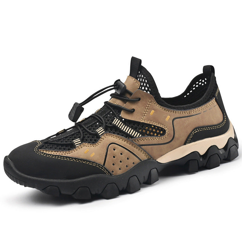 Mesh men's summer outdoor hiking shoes, breathable hollow-out sneakers, non-slip slip-on casual shoes for men - cross-border
