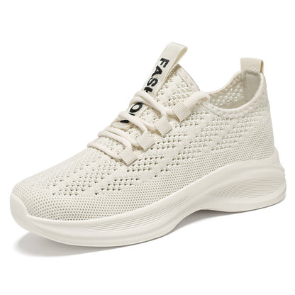 Women's fashion flats for spring 2026: flyknit mesh breathable soft sole running shoes, casual shoes, export-grade athletic shoes