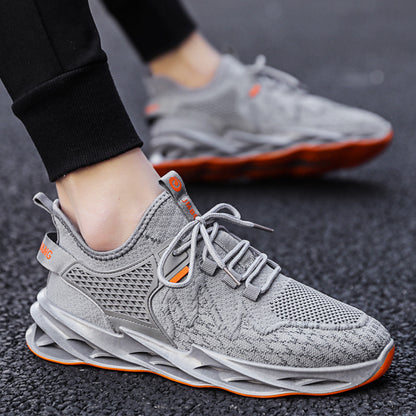 Mesh casual men's shoes 2025 new flyknit breathable solid color blade shoes trendy running sneakers cross-border export