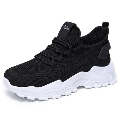 Women's spring collection: plus size athletic sneakers - flyknit, soft sole, height increasing, low-cut lace-up mesh shoes